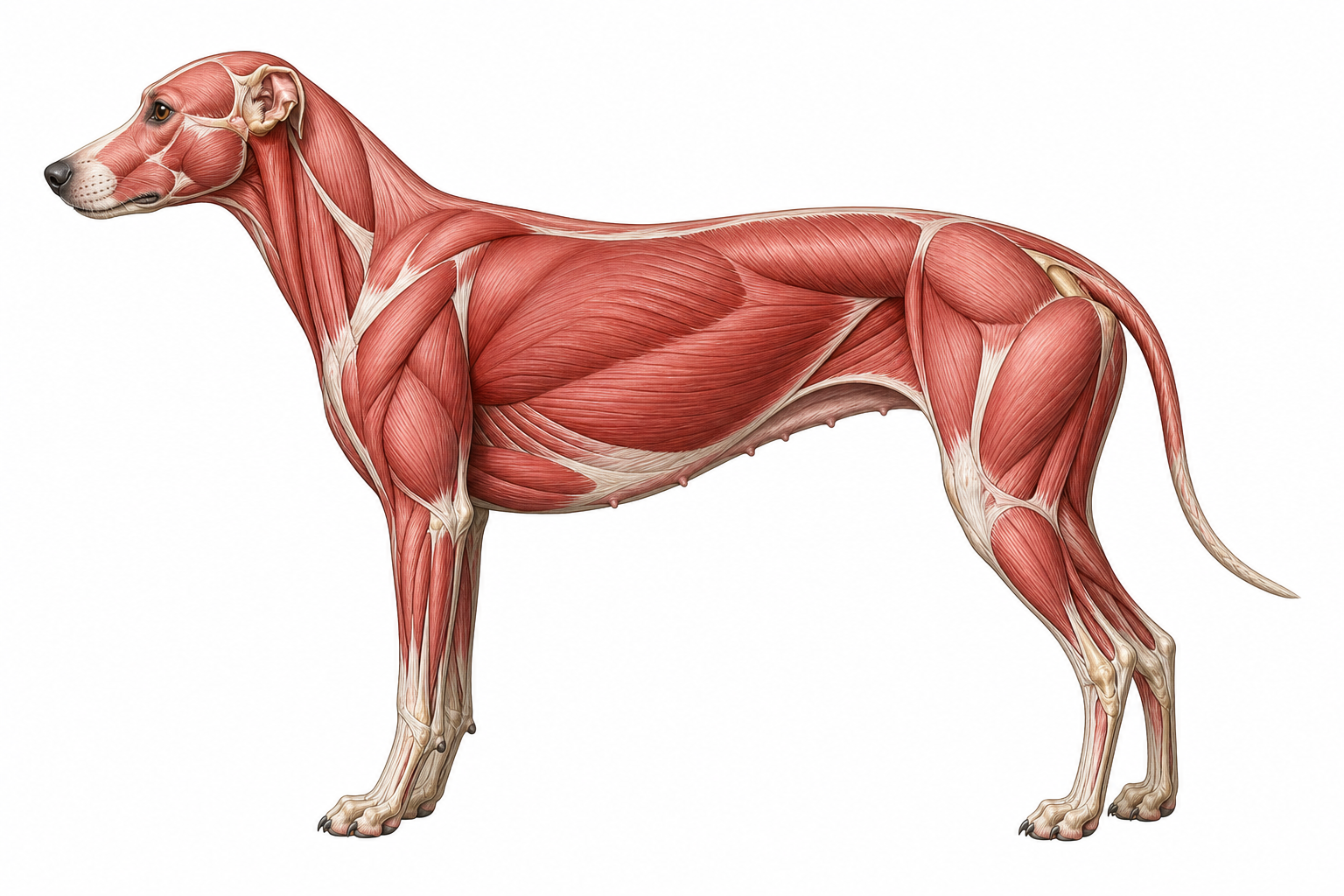 Schéma musculaire latéral d'un chien